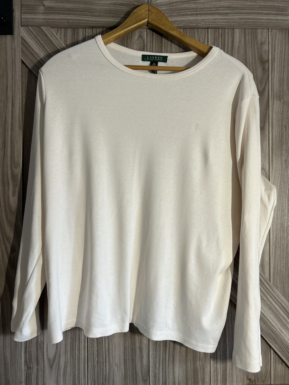 Lauren Ralph Lauren Cream Long Sleeve Ribbed Top 2X